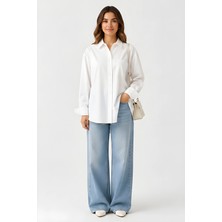 Lili Woman Kadın Beyaz Oversize Poplin Gömlek 4943