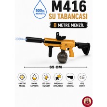 Giffy Oyuncak M416 Model Şarjlı Su Tabancası Tüfek 500 ml Hazneli LED Işıklı 8 Metre Menzilli Omuz Dayamalı Sökülüp Takılır Yaz Deniz Havuz Açık Hava Oyuncağı Mavi-Sarı