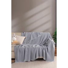 Ala Store Organik Pamuklu Koltuk Örtüsü Desenli 200X230 cm Kanepe Çekyat Buldan Bezi Gri