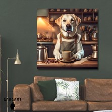 Ala Store Kare Kanvas Kahve Köşesi Cafe Tablosu Barista Sarı Labrador, 50 x 50