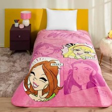 Ala Store Taç Power Çizgi Film Karakteri Pamuk-Polyester Karışım Battaniye, Pembe, Tek Kişilik