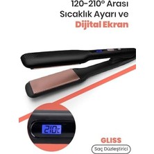 Ala Store Gliss Keratin Kaplamalı Seramik Plaka Saç Düzleştirici - 210°C Ayarlanabilir Isı, Geniş Plaka, Saç Yıpranmasını Önler ve Parlaklık Kazandırır, Dijital Ekran, 360° Kablo, BY-5116, Siyah