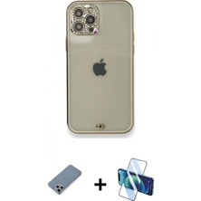 Pileli Store Pilelistore™ iPhone 12 Pro Kılıf Eksen Minimal Koleksiyonu - Siyah 3D Antistatik Seramik Nano Ekran Koruyucu + Metal Kamera Lens Koruma Cam - Gs