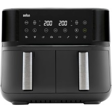 Braun Sıcak Hava Fritözü Twincook 3 TD3030IBK, Sıcak Hava Fritözü 2 Odacıklı, 8l (4l + 4l), 80-200°, Senkronizasyon Işlevli Hava Fritözü, 8 Program, Kolay Temizlik, 2850W, Siyah