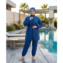 Trendlina Lina Düz Büyük Beden Beli Lastikli Su Itici Tesettür Mayo Beachwear Burkini