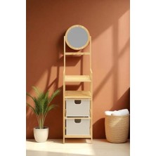 Ala Store Bambu Aynalı 2 Çekmeceli Banyo Düzenleyici 2 Raflı Şifonyer Makyaj Organizeri DB-0035