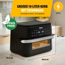 Tristar Dualzone Flex Sıcak Hava Fritözü, 10 L Kapasite, 2800W, 8 Program, Dijital Ekran, Yağsız Pişirme, Otomatik Kapanma, Yapışmaz, Bulaşık Makinesinde Yıkanabilen Parçalar, FR-9432