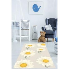 Ala Store Pelangi Minimal Tarz Beyaz Sarı Papatyalar Yıkanabilir Kaymaz Taban Leke Tutmaz Çocuk Odası Halısı, Sarı-Beyaz 80 x 350