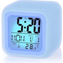 Ala Store Çalar Saat, LED Çocuk Alarm Saati, 7 Renk Değiştiren Gece Işıklı Küp Dijital Saat, Zaman, Tarih, Sıcaklık, Uyku Fonksiyonu, Pille Çalışan Dijital Saat, Çocuklar, Gençler, Kızlar Için (Beyaz)