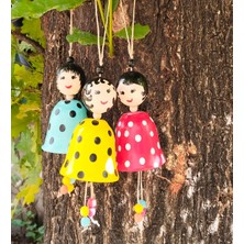 Ala Store Dekoratif Asılabilir Doll Süs, 3'lü Set, Puantiyeli Desenli, Renkli Boncuklu, Bahçe ve Ev Dekorasyonu Çan Süs