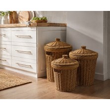 Reoona 3'lü  Kapaklı Rattan Konik Çok Amaçlı Patates- Soğan Sepeti