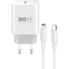 Die Grup Mey Ithalat®  C87C 30W Type-C Çıkışlı Ekstra DL50 1m Type-C To Lightning Kablolu Pd Şarj Cihazı - Beyaz