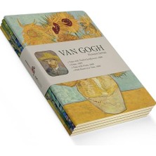 Esranın Dünyası Flowers Series - A6, Van Gogh 4'lü Defter Seti Iıı, Çizgisiz, Toplam 192 Sayfa, Her Biri 48 Sayfa, Tel Dikiş, Esnek Kapak, Oval Kenar, Tuval Doku, 60 Gram, Sarı Krem Renk