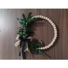 Butik Doğal Ahşap Boncuklu 'zeytin Dalı' Bohem Özel Tasarım Kapı ve Duvar Dekorasyon Süsü 3