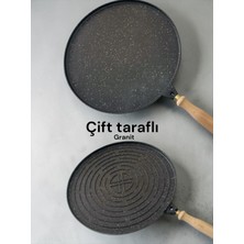 MOOD CLASS Çift Taraflı Granit Gözleme Bazlama Tavası Yapışmaz Yüzeyli Kalın Fırın Tava Sök Tak Kulplul 36CM