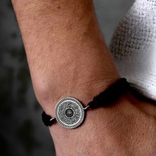 Ebrar Silver Gümüş Ayetel Kürsi Bileklik 925 Ayar Gümüş Üzeri Besmele ve Ayet-El Kürsi Yazılı Ip Örgü Bileklik