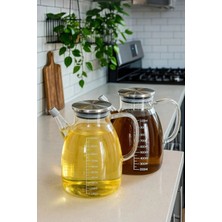 Leylart 2li Slikon Ağızlık Metal Kapak Borosilikat Yağdanlık 1000 ml