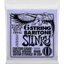 Esranın Dünyası Ernie Ball P02839 Slinky 6-String Küçük Bilyalı Uçlu 29 5/8 Ölçekli Bariton Gitar Telleri, Ölçer 13-72