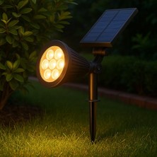 Esranın Dünyası 7W Solar LED Bahçe Armatürü 3200K Günışığı – Güneş Enerjili Kazıklı & Duvar Montajlı Çim Aydınlatma Lambası – 7 Led, IP65, 90 Lümen, 140X270X95 mm