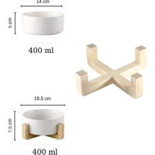 Esranın Dünyası Kedi Mama Veya Su Kabı Ahşap Standı ve Seramik Kasesi Evcil Hayvan Minimalist Design Tekli (Beyaz)