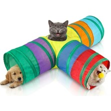 Esranın Dünyası Kedi Köpek Oyun Tüneli - Gökkuşağı Renkli, Katlanabilir, Düz Model - Yırtılmaya Dayanıklı Polyester - Interaktif, Toplu Oyuncak - Iç ve Dış Mekan Kullanıma Uygun