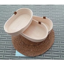 Esranın Dünyası 3 Adet Oval Sepet, 18X28 cm Krem Renk, Çok Amaçlı Düzenleyici