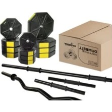 Esranın Dünyası Tan Spor 60  (150 Cm) Düz Bar + Z Bar Dambıl Ağırlık Halter Full Set Sarı Kapaklı