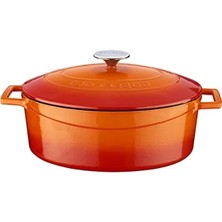 Esranın Dünyası Turuncu Metal Oval Döküm Tencere, 29 cm Ölçü ile Lezzetli Pişirme