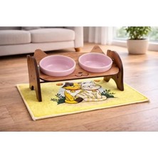Esranın Dünyası Çift Hazneli Seramik Kedi Mama ve Su Kabı, Pembe