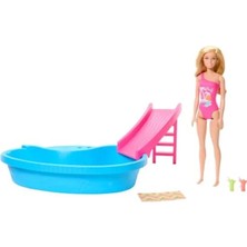 Esranın Dünyası Barbie Bebek ve Havuz Oyun Seti Barbie Bebek ve Havuz Oyun Seti, Sarışın Bebek, Havuz, Kaydırak, Havlu ve Içecek Aksesuarları HRJ74