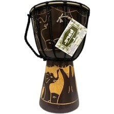Esranın Dünyası Ahşap Djembe, 30 Cm, Mahoni Ağacı ve Keçi Derisi, Otantik Çalgı, Model 006, Fil Figürlü, Dekoratif Davul