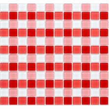 Mutfak Tezgah Arası Pembe Kırmızı Beyaz 4 mm Kristal Cam Mozaik  1 Kutu = 1 M2 Fiyatıdır