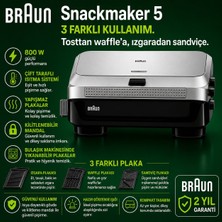 Braun Kompakt Gümüş Tost Makinesi, 800 W Güçlü Performans, Pratik Plaka Kullanımı, Kolay Temizlenen Yüzey ve Günlük Atıştırmalık Hazırlığı Için Çok Yönlü Tasarım