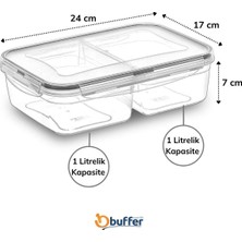 Ozcmax 2 Bölmelii 1+1 Litre Kilitli Kapaklı Erzak Saklama Kabı LC-525