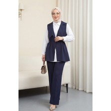 Moda Morfo Kruvaze Yaka Beli Lastikli Yelek Pantolon Modal Takım  -Laci