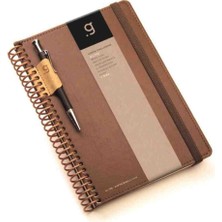 Gıpta Exclusıve Elite Vıp Spiralli Sert Kapak Lastikli Özel Kutulu Defter - 17X24 cm 100 Yp Kareli Ajanda Kahverengi