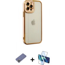 Pileli Store Pilelistore™ iPhone 12 Pro Kılıf Çekirdek Klasik Serisi - Siyah 3D Antistatik Seramik Nano Ekran Koruyucu + Metal Kamera Lens Koruma Cam - Gd