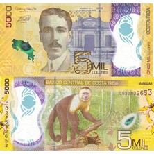 3Alp Koleksiyon Kosta Rika 5000 Colones 2018 Polymer, P#282, Kağıt Para Çil (Unc) Koleksiyon Para