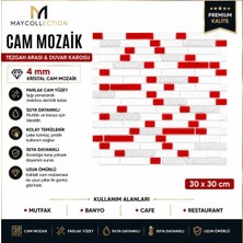 Mutfak Tezgah Arası Kırmızı Beyaz Gümüş Simli 4 mm Kristal Cam Mozaik  1 Kutu = 1 M2 Fiyatıdır