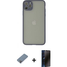Marsilyan™- iPhone 12 Pro Kılıf Ahenk Çizgi Serisi - Siyah 3D Antistatik Hayalet Cam Ekran Koruyucu + Metal Kamera Lens Koruma Cam - Gs
