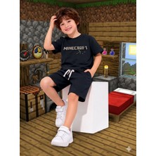 Cg Kids Minecraft Kabartma Yazı Detaylı Erkek Çocuk Tshirt & Şort Alt Üst Takım Süper Kalite Kumaş