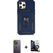 Marsilyan™- iPhone 12 Pro Max Kılıf Ahenk Klasik - Şeffaf Temperli Cam Ekran Koruyucu + Neon Fosforlu Kamera Lens - Yl