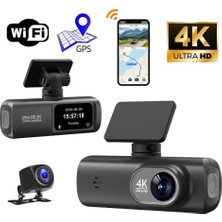 Azurtech 4K Ultra Hd Araç Kamerası Wifi Gps Destekli Çift Kameralı Gece Görüşlü Araç Içi Kamera