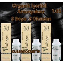 Biomagic 1.00 Siyah Organik Içerikli Amonyaksız Kalıcı Saç Boyası 3boya +3oksidan