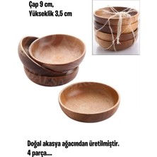 Ezmk Ev Gereçleri Dekoratif Çerezlik Tabak, Doğal Ahşap Akasya Çerezlik, 4'lü Set