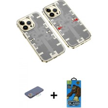 Marsilyan™- iPhone 13 Pro Max Kılıf Ufuk Doku Prime - Siyah 18D Cam Ekran Koruyucu + Renkli Kamera Lens Koruma Cam - Mı