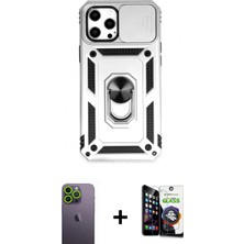 Marsilyan™- iPhone 12 Pro Max Kılıf Ahenk Klasik - Şeffaf Temperli Cam Ekran Koruyucu + Neon Fosforlu Kamera Lens - Yl
