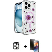 Marsilyan™- iPhone 16 Pro Max Kılıf Kozmos Doku - Siyah 3D Antistatik Mat Seramik Nano Ekran Koruyucu + Pvd Metal Kamera Lens - Gs