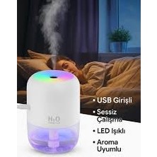 H2o Araç ve Oda  Hava Nemlendirici USB Buhar Makinesi Işıklı Oda Araç Aroma Difüzörü
