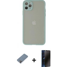 Marsilyan™- iPhone 12 Pro Kılıf Ahenk Çizgi Serisi - Siyah 3D Antistatik Hayalet Cam Ekran Koruyucu + Metal Kamera Lens Koruma Cam - Gs